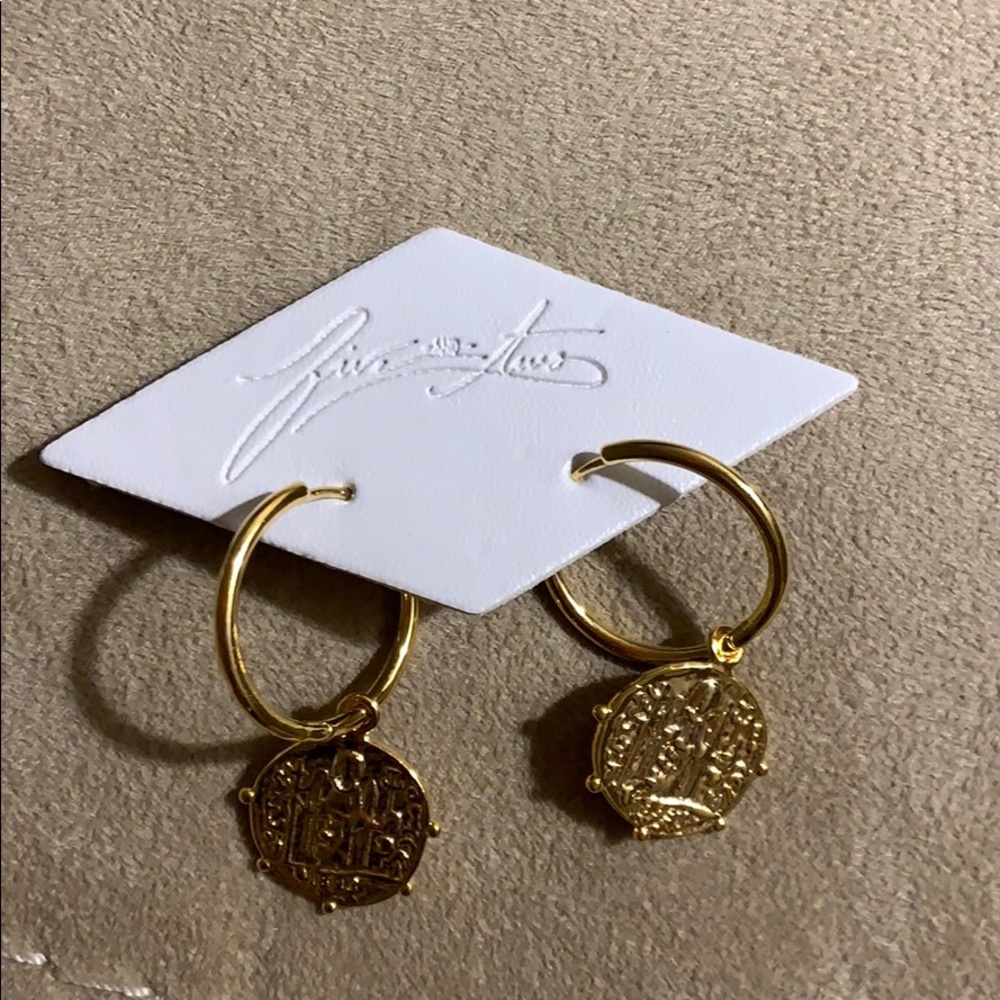 Gold coin five and two earrings